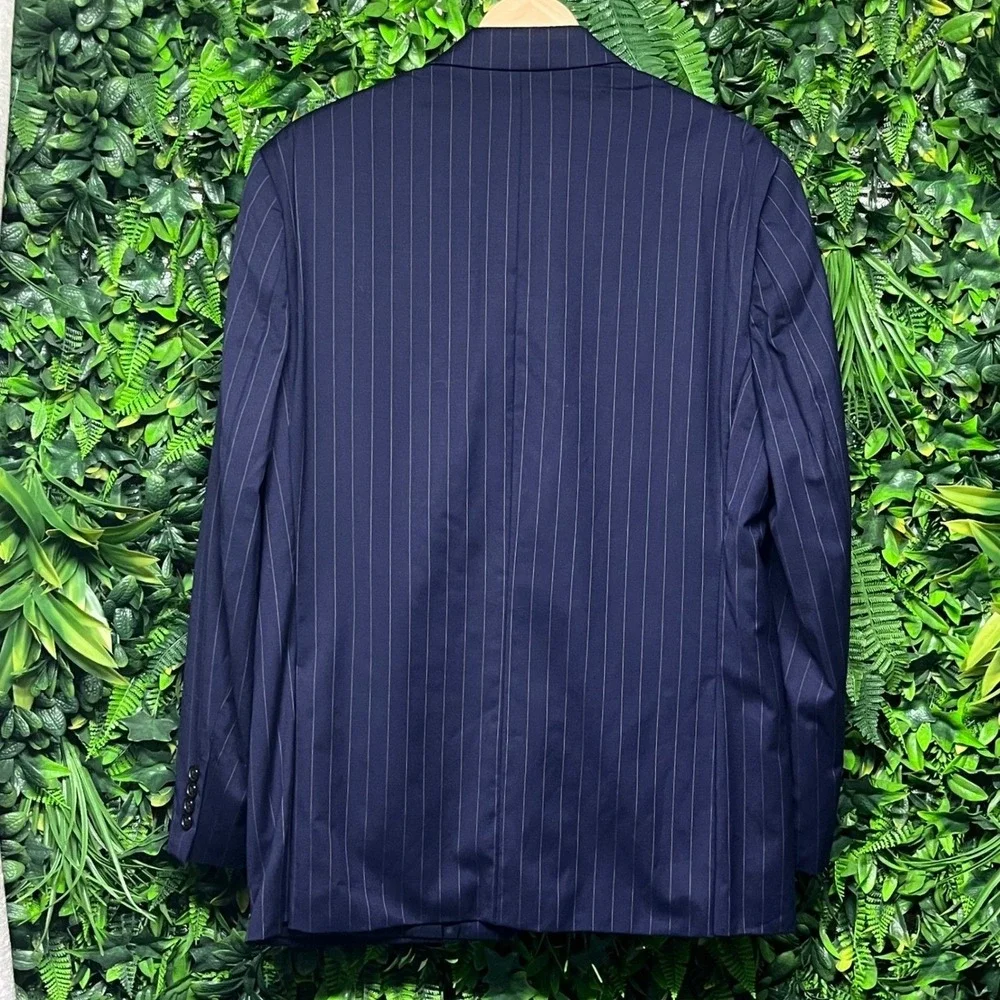 Ralph Lauren Blazer Men 42R Navy Pinstripe Suit Jacket 100% Wool Natural Stretch